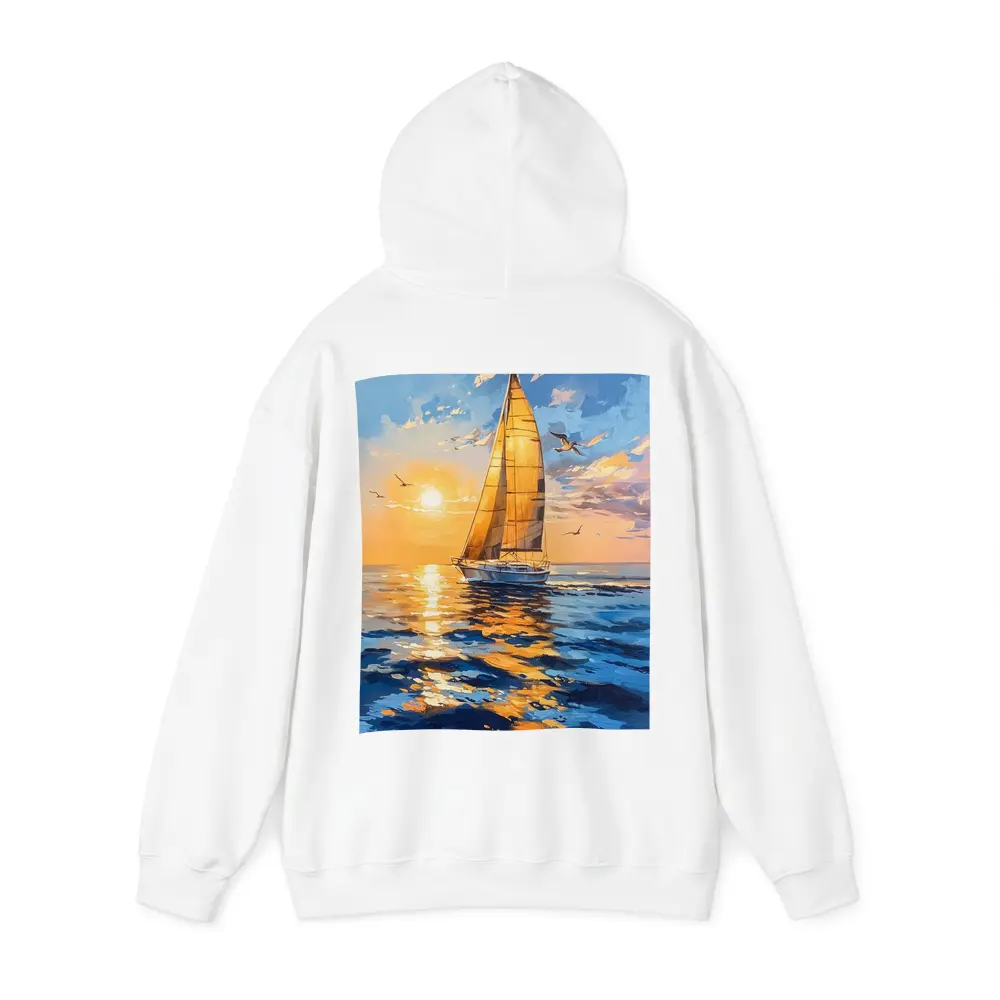 Sailboat Golden Sunset Ocean Gouache Painting – Hoodies