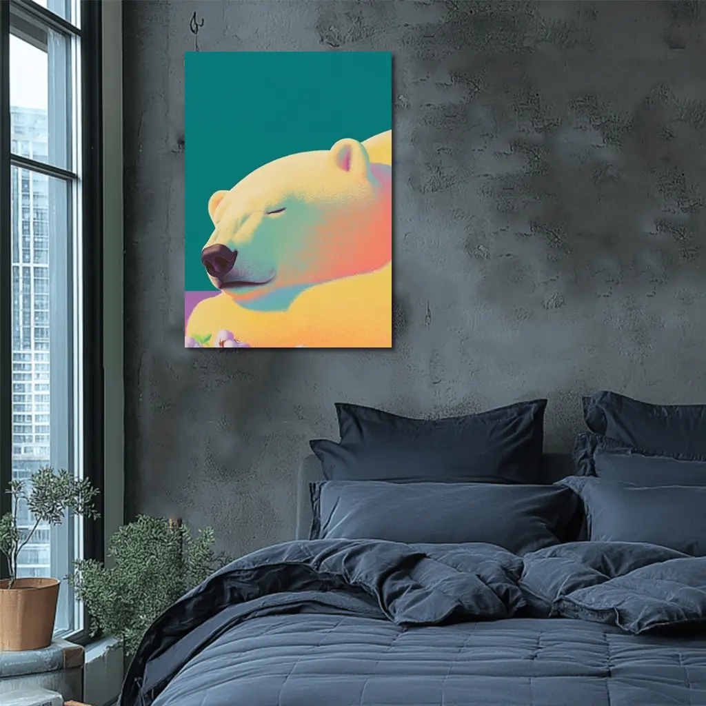 Sleeping Polar Bear Colorful Floral Background Art – Wall Art