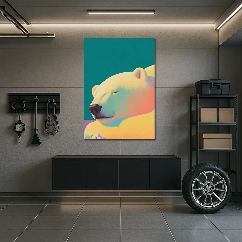 Sleeping Polar Bear Colorful Floral Background Art – Wall Art