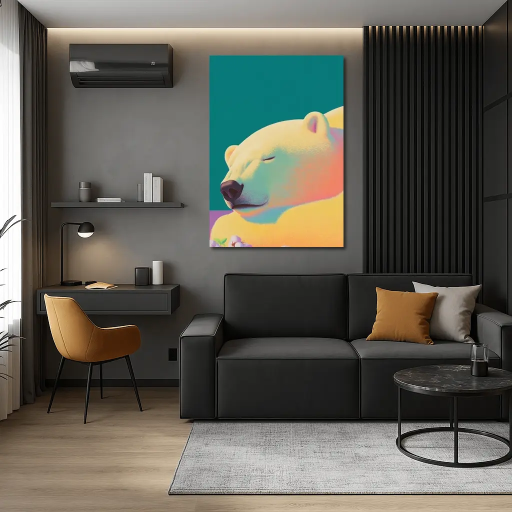 Sleeping Polar Bear Colorful Floral Background Art – Wall Art