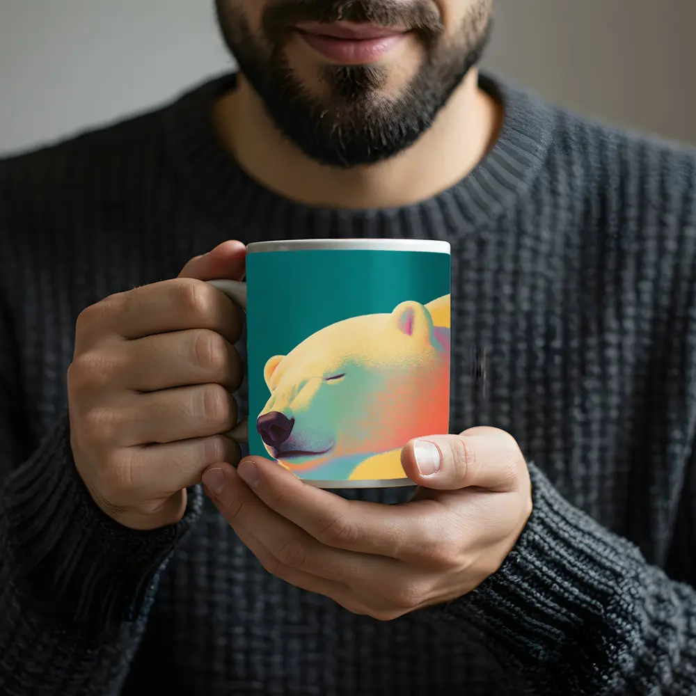Sleeping Polar Bear Colorful Floral Background Art – Mugs