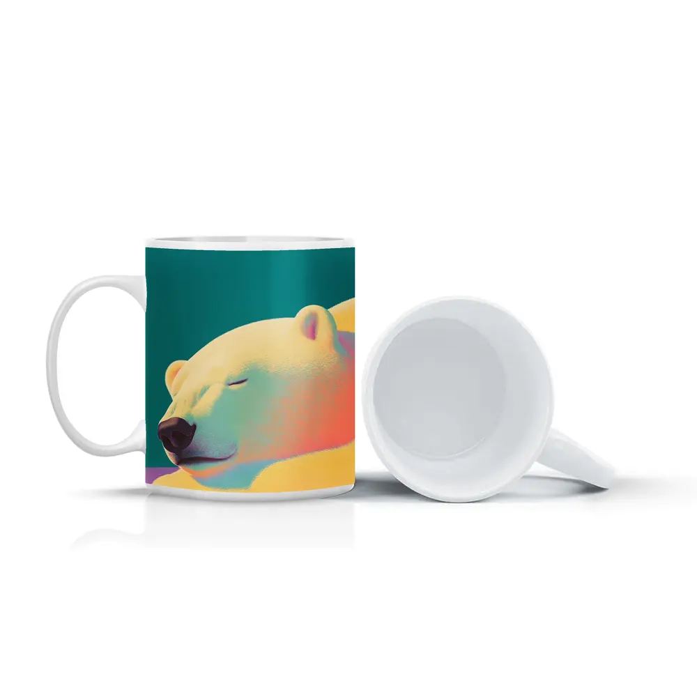 Sleeping Polar Bear Colorful Floral Background Art – Mugs