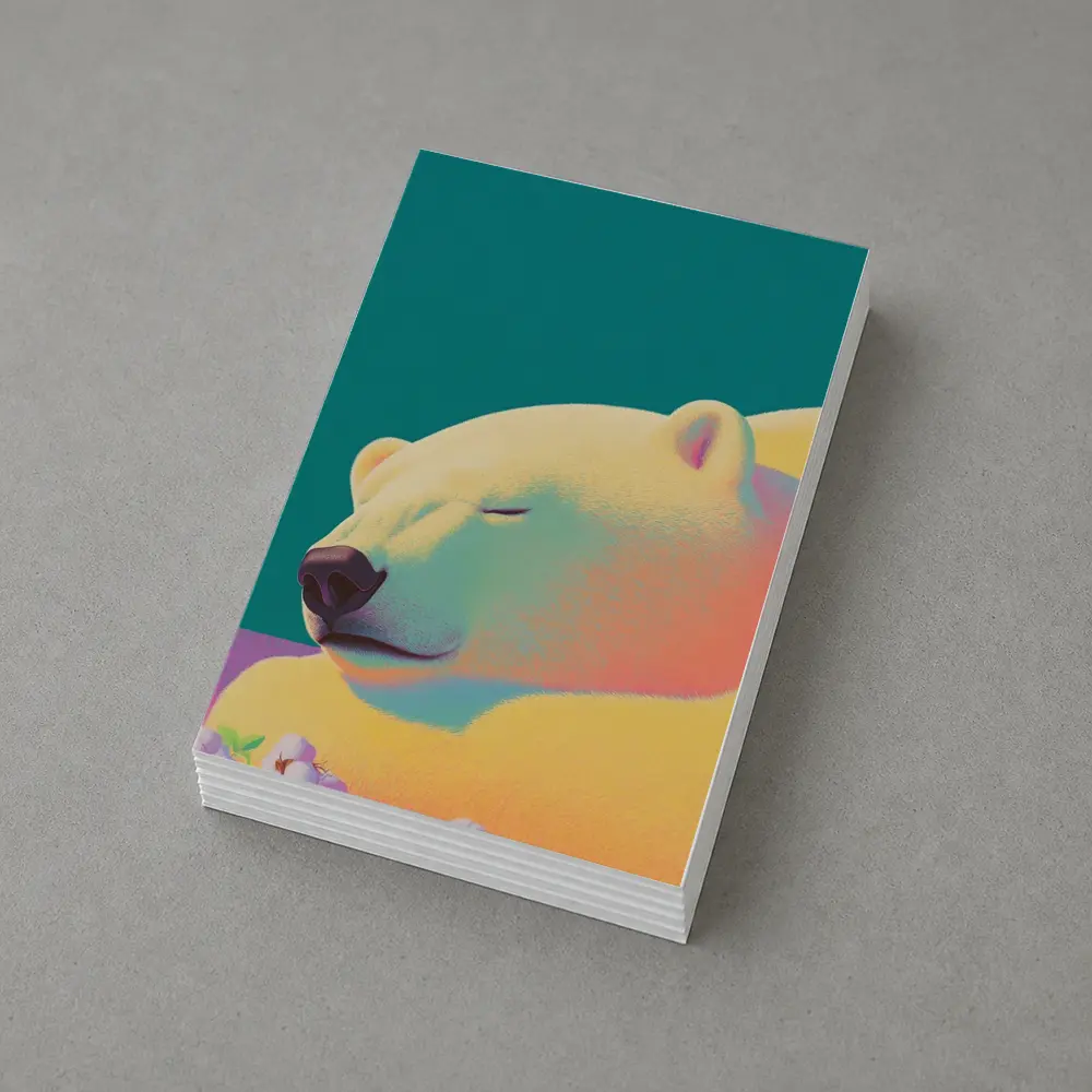 Sleeping Polar Bear Colorful Floral Background Art – Postcards