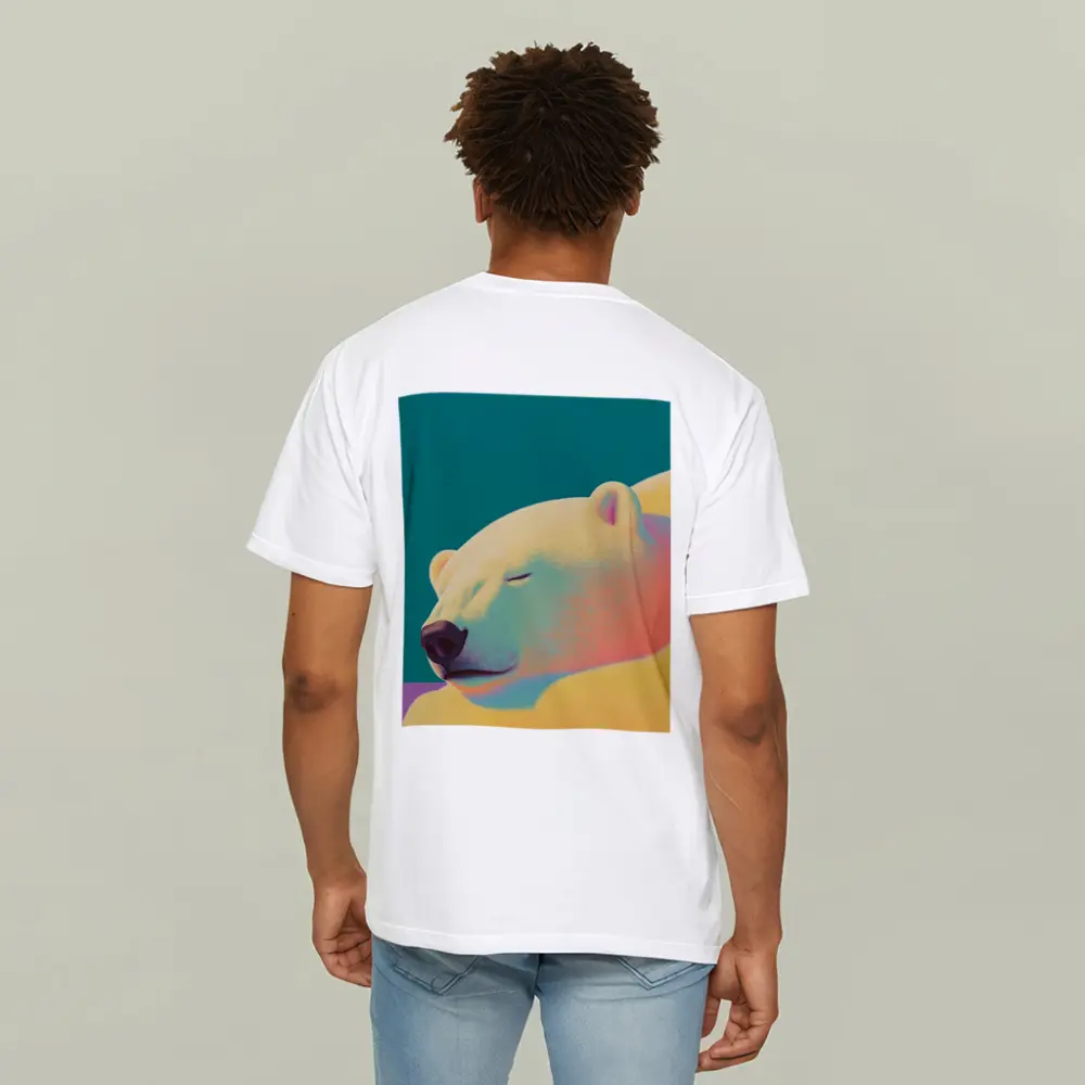 Sleeping Polar Bear Colorful Floral Background Art – T-Shirts