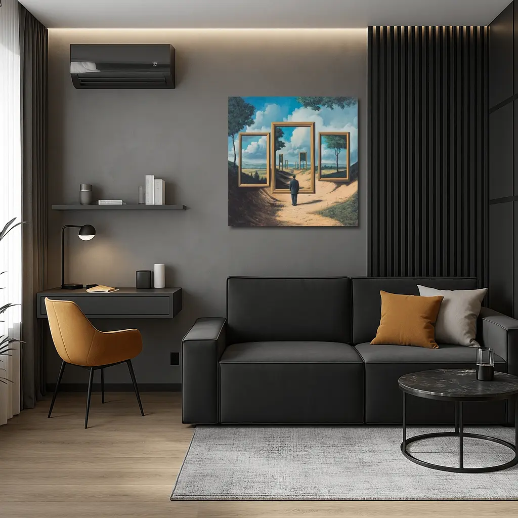 Surreal Man Standing Before Infinite Frames – Wall Art