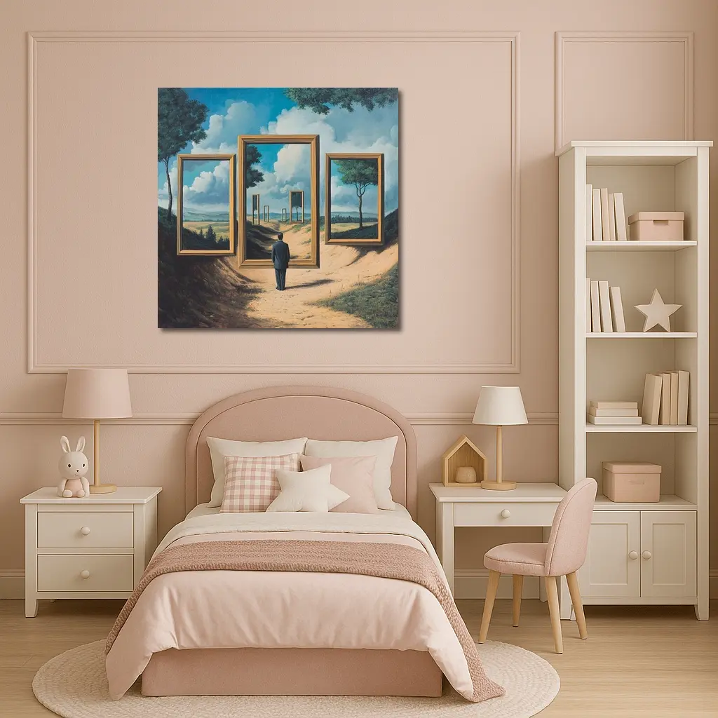 Surreal Man Standing Before Infinite Frames – Wall Art