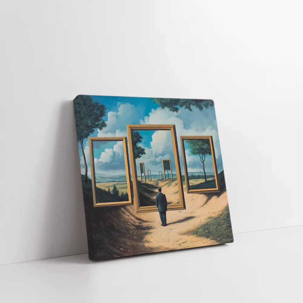 Surreal Man Standing Before Infinite Frames – Wall Art