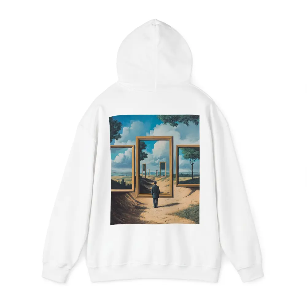Surreal Man Standing Before Infinite Frames – Hoodies