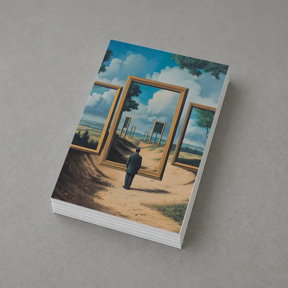 Surreal Man Standing Before Infinite Frames – Postcards