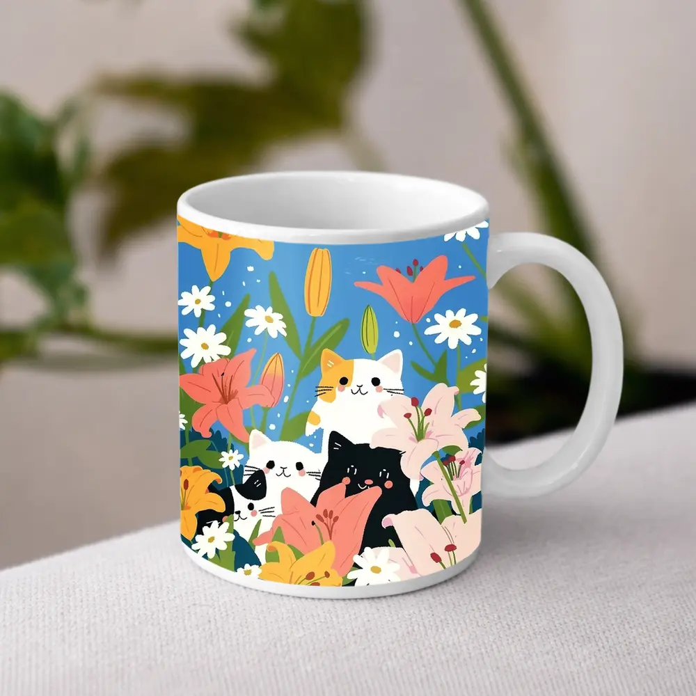 Cute Cats Among Lilies Floral Garden – Mugs
