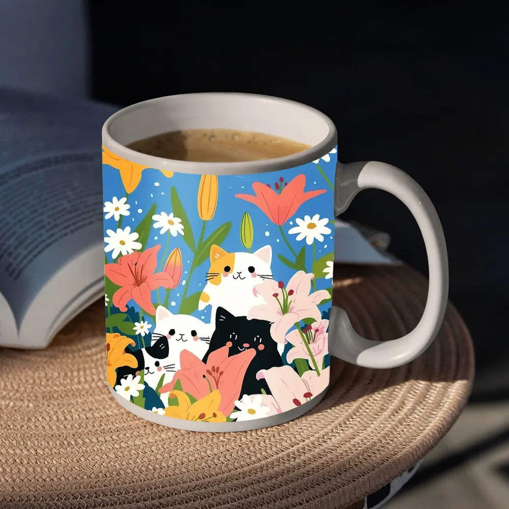 Cute Cats Among Lilies Floral Garden – Mugs
