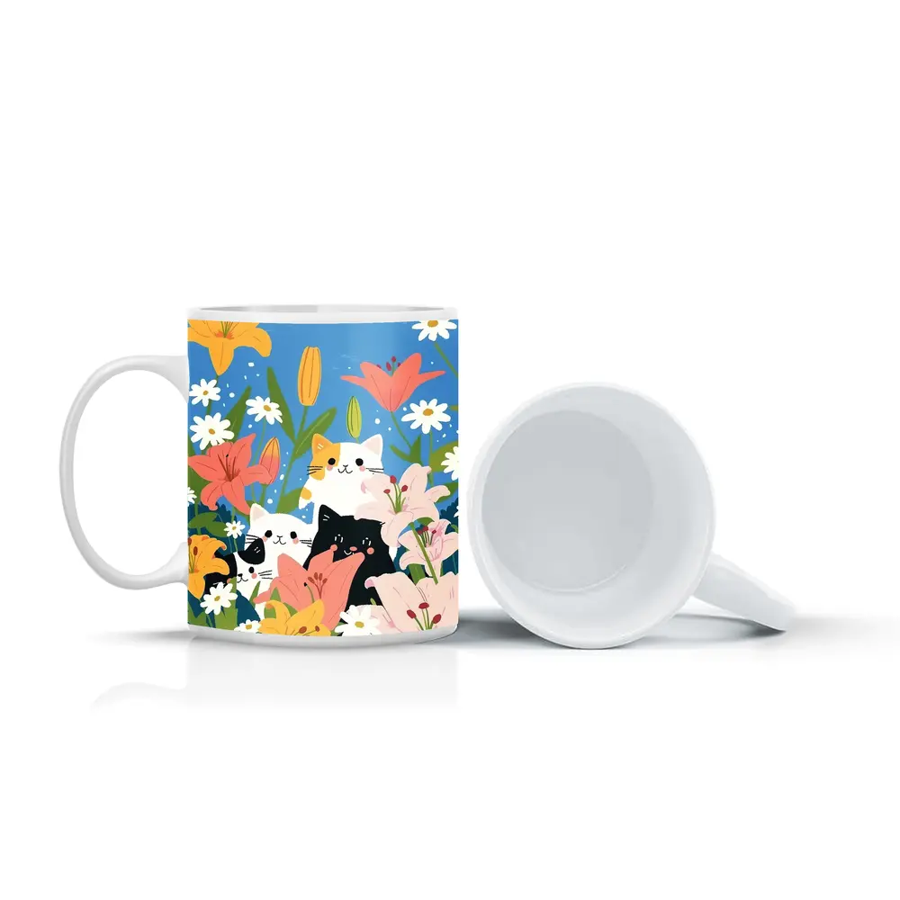 Cute Cats Among Lilies Floral Garden – Mugs