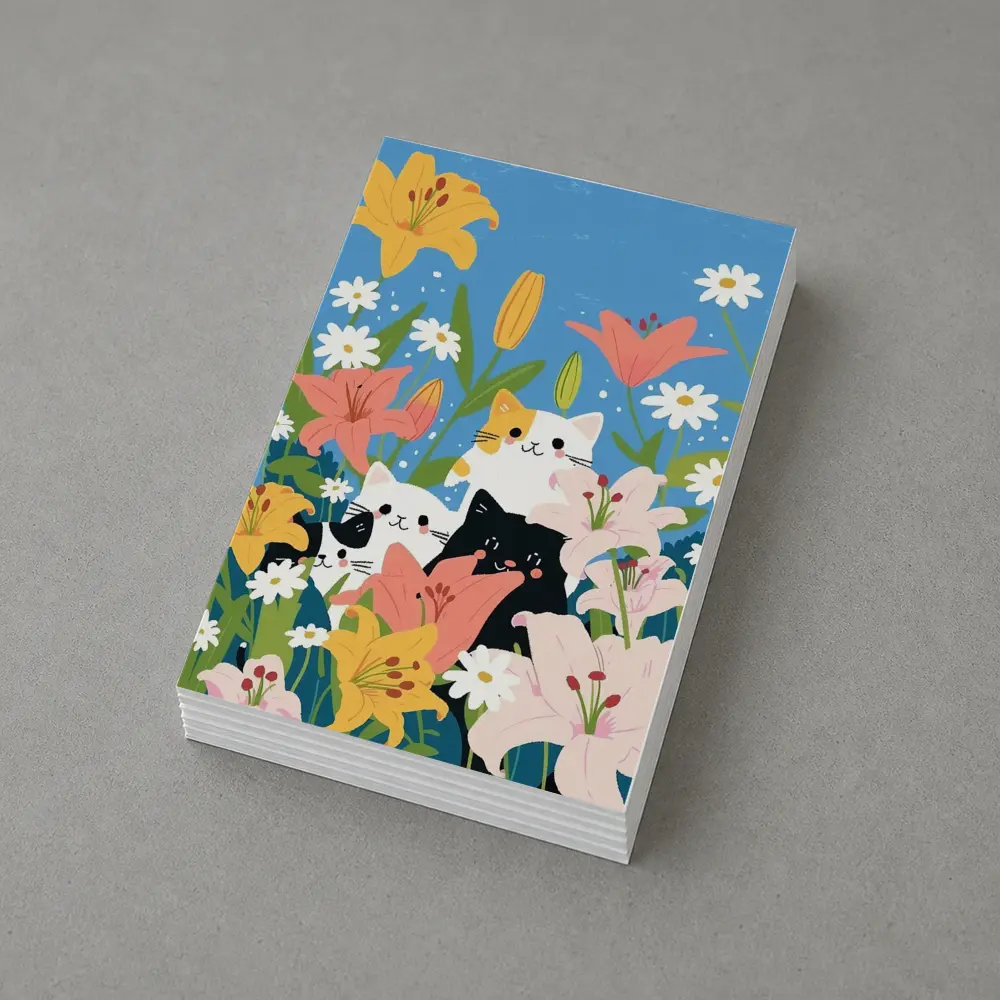 Cute Cats Among Lilies Floral Garden – Postcards