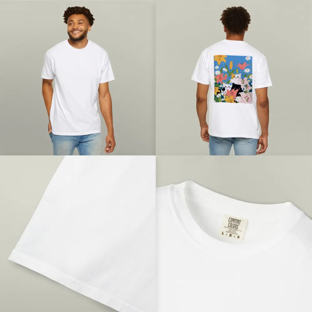 Cute Cats Among Lilies Floral Garden – T-Shirts