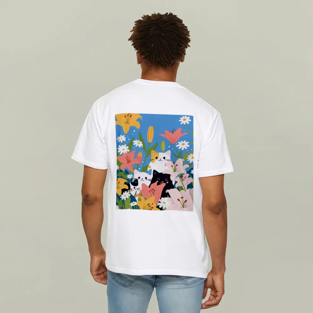Cute Cats Among Lilies Floral Garden – T-Shirts