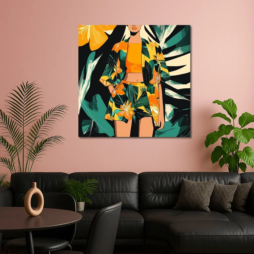 Tropical Floral Fashion Illustration Bold Graphic – Wall Art