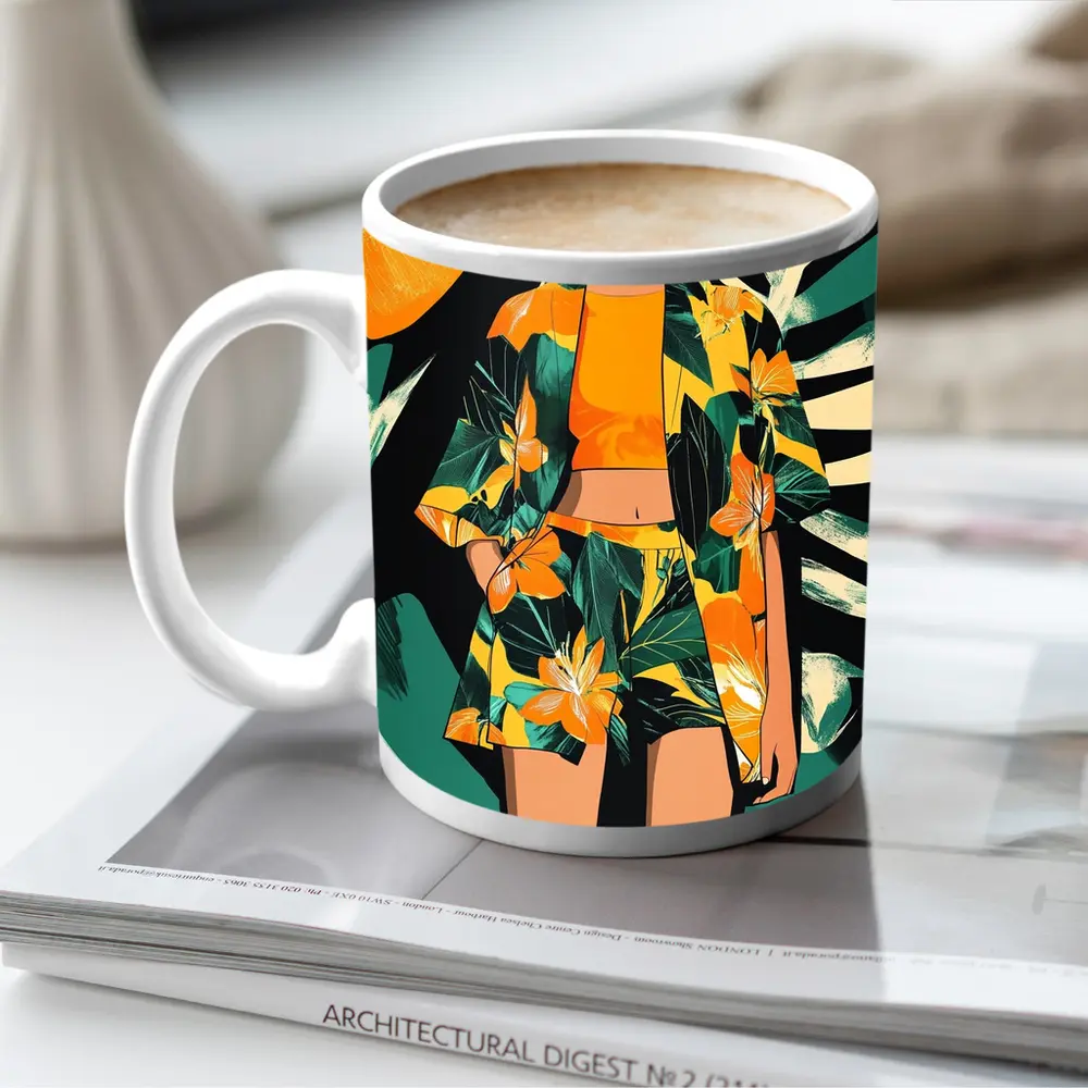 Tropical Floral Fashion Illustration Bold Graphic – Mugs