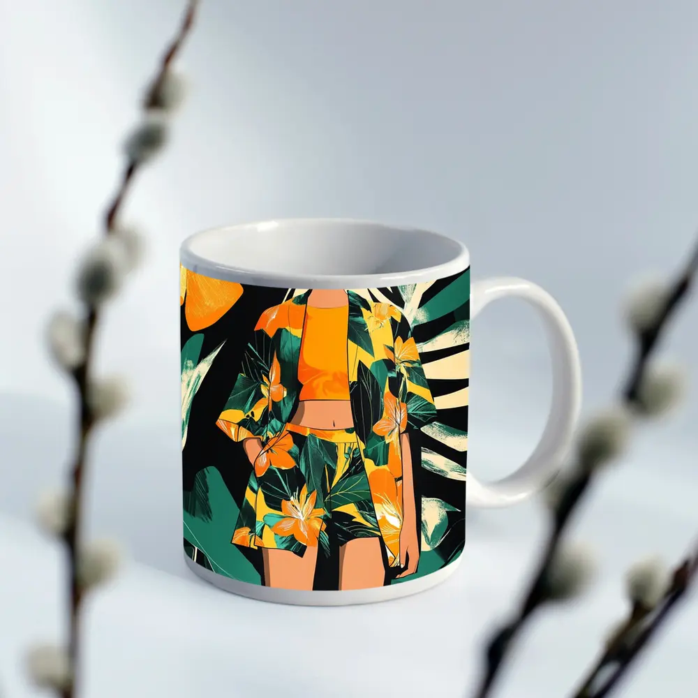Tropical Floral Fashion Illustration Bold Graphic – Mugs