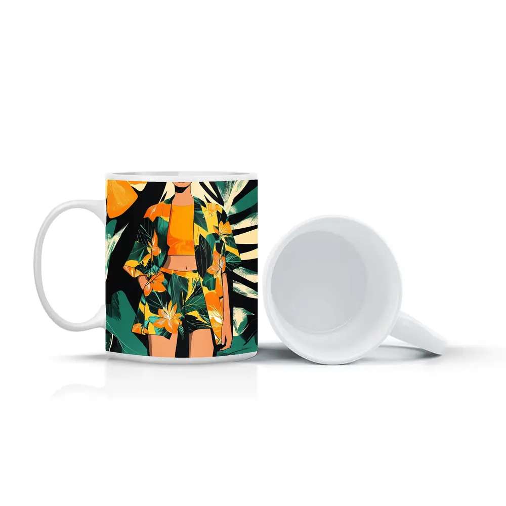 Tropical Floral Fashion Illustration Bold Graphic – Mugs
