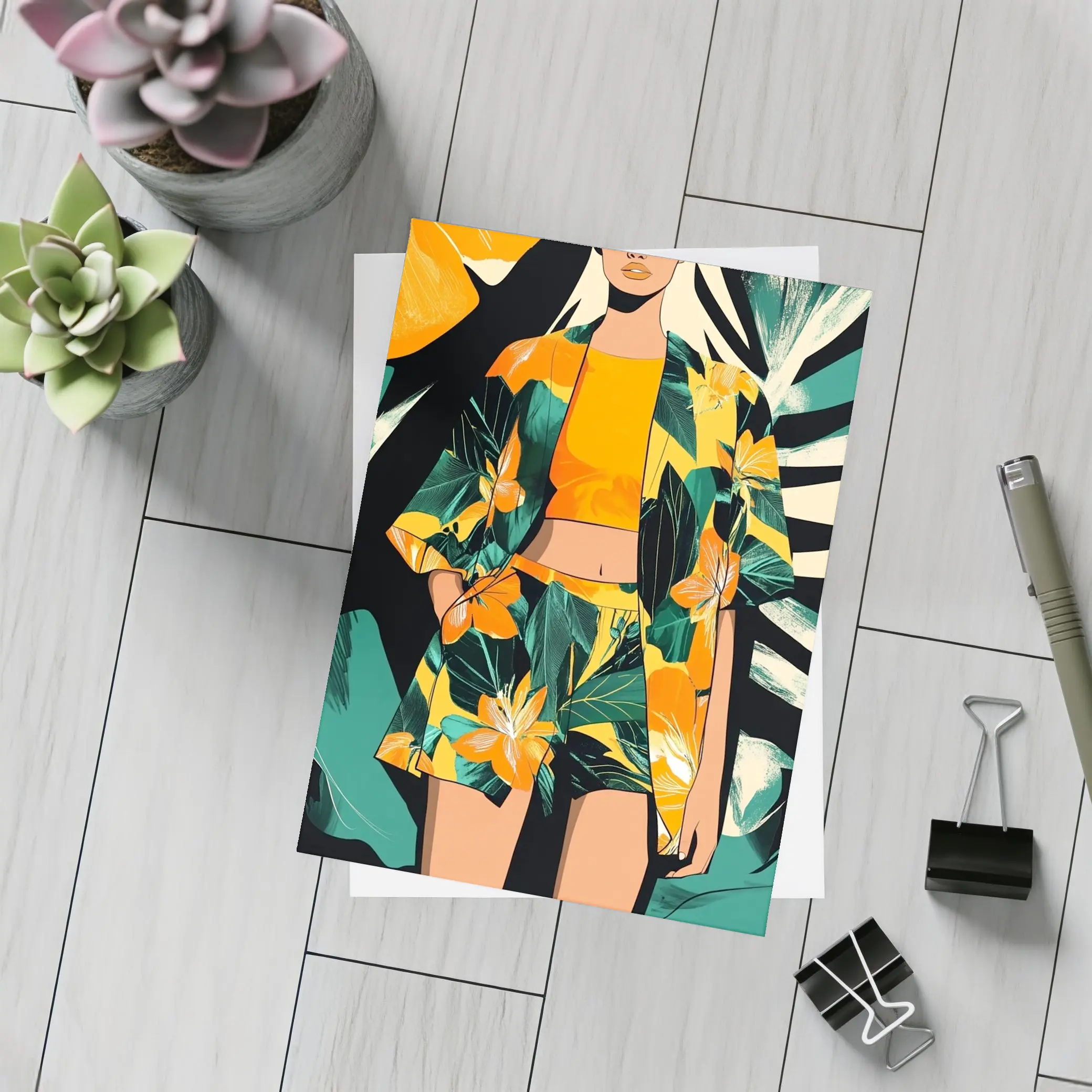 Tropical Floral Fashion Illustration Bold Graphic – Postcards
