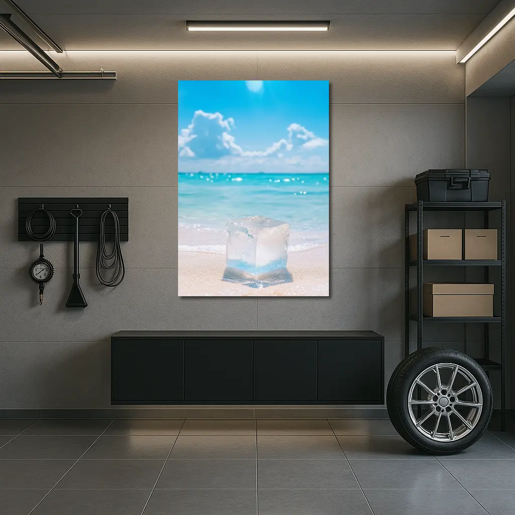 Ice Cube On Sunny Tropical Beach Shore – Wall Art