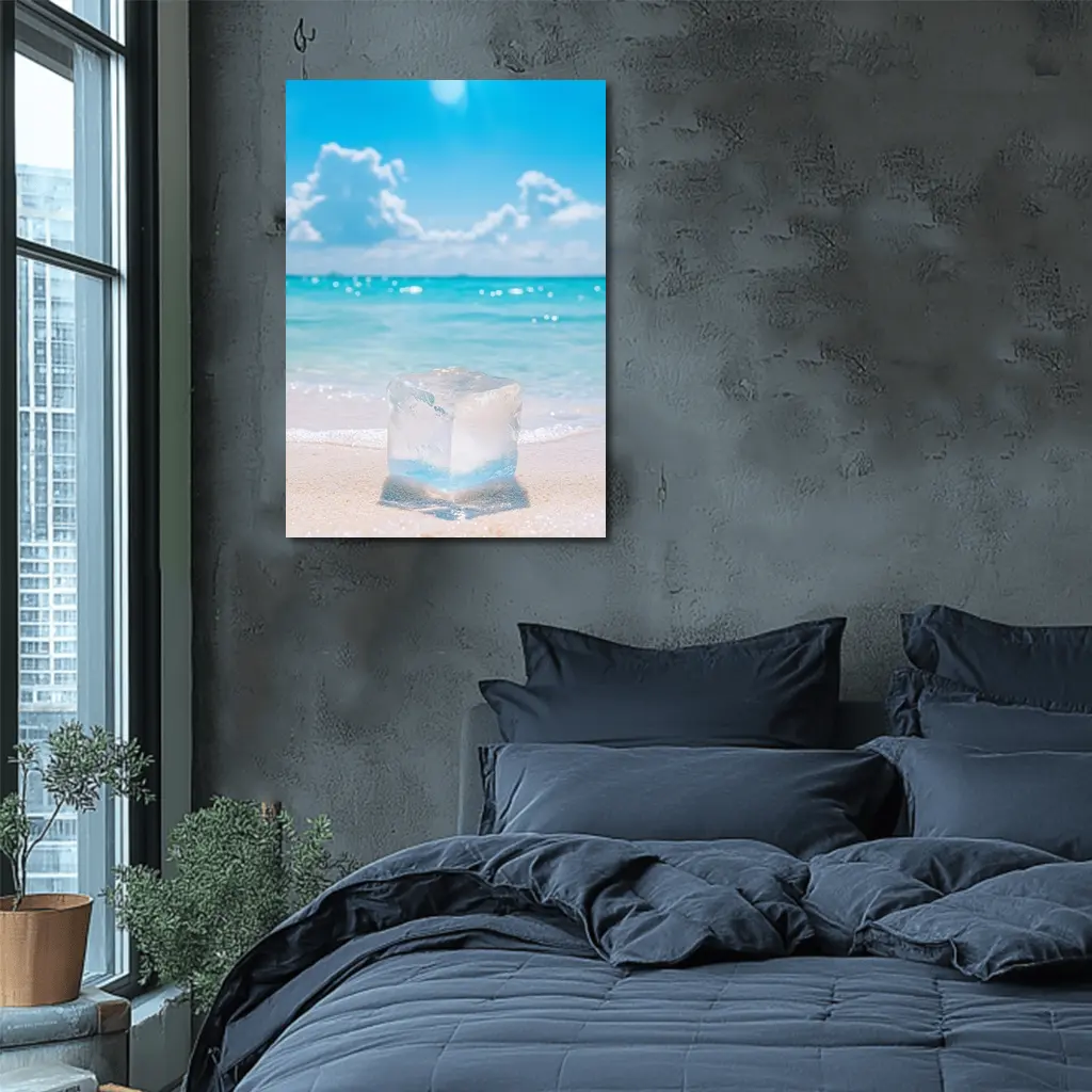 Ice Cube On Sunny Tropical Beach Shore – Wall Art