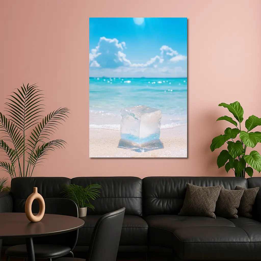 Ice Cube On Sunny Tropical Beach Shore – Wall Art