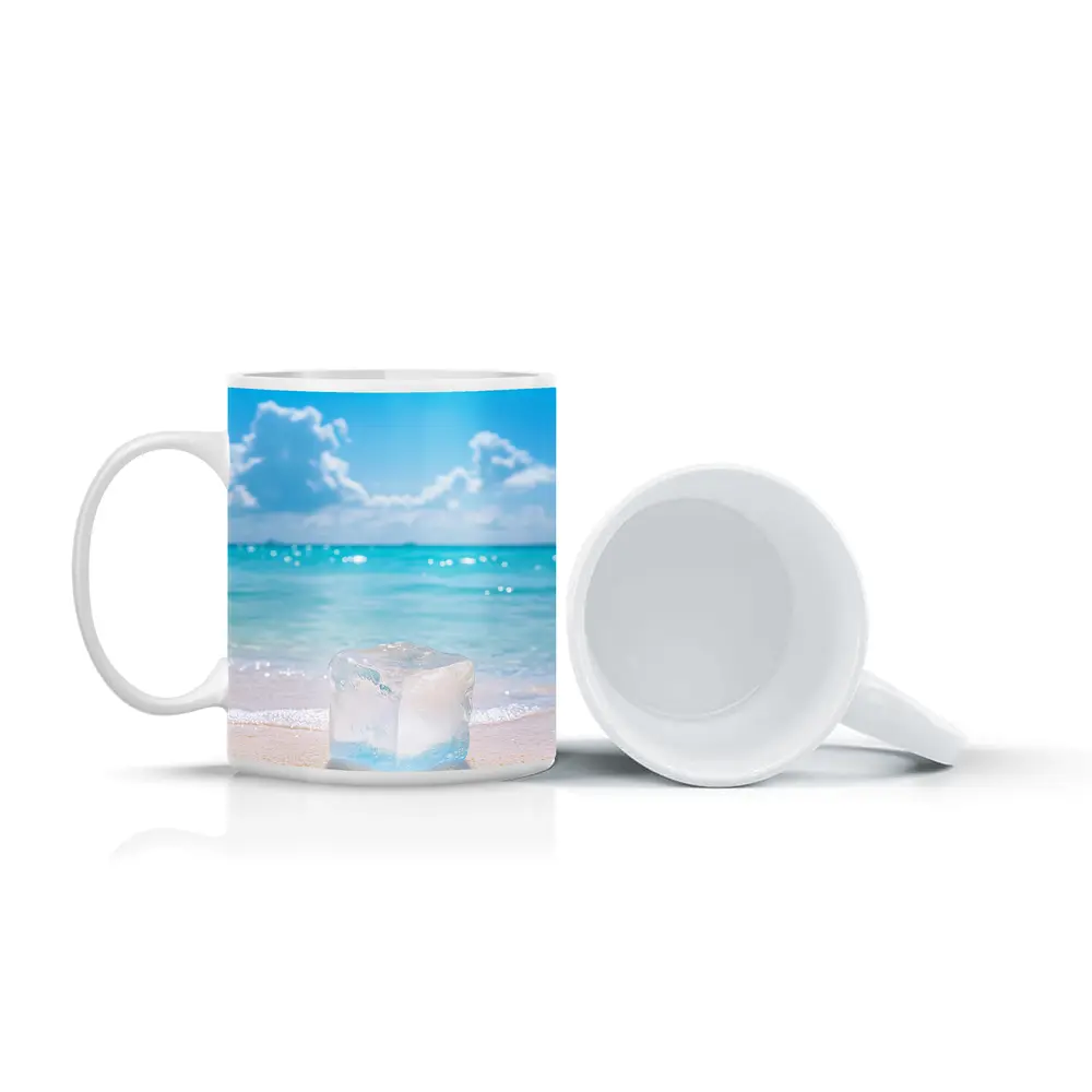 Ice Cube On Sunny Tropical Beach Shore – Mugs