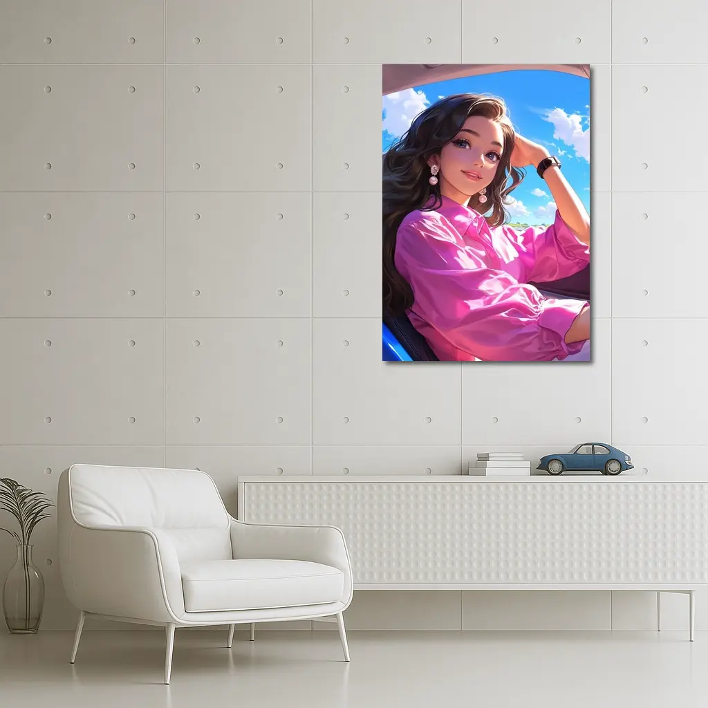 Anime Girl Pink Shirt Blue Sky – Wall Art