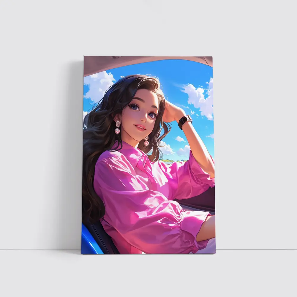 Anime Girl Pink Shirt Blue Sky – Wall Art