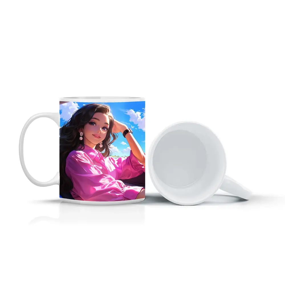 Anime Girl Pink Shirt Blue Sky – Mugs