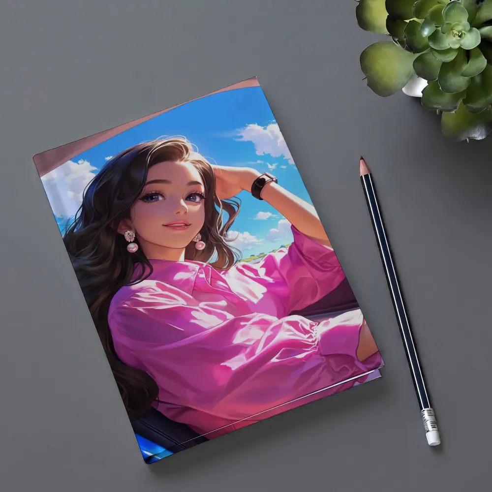 Anime Girl Pink Shirt Blue Sky – Notebooks