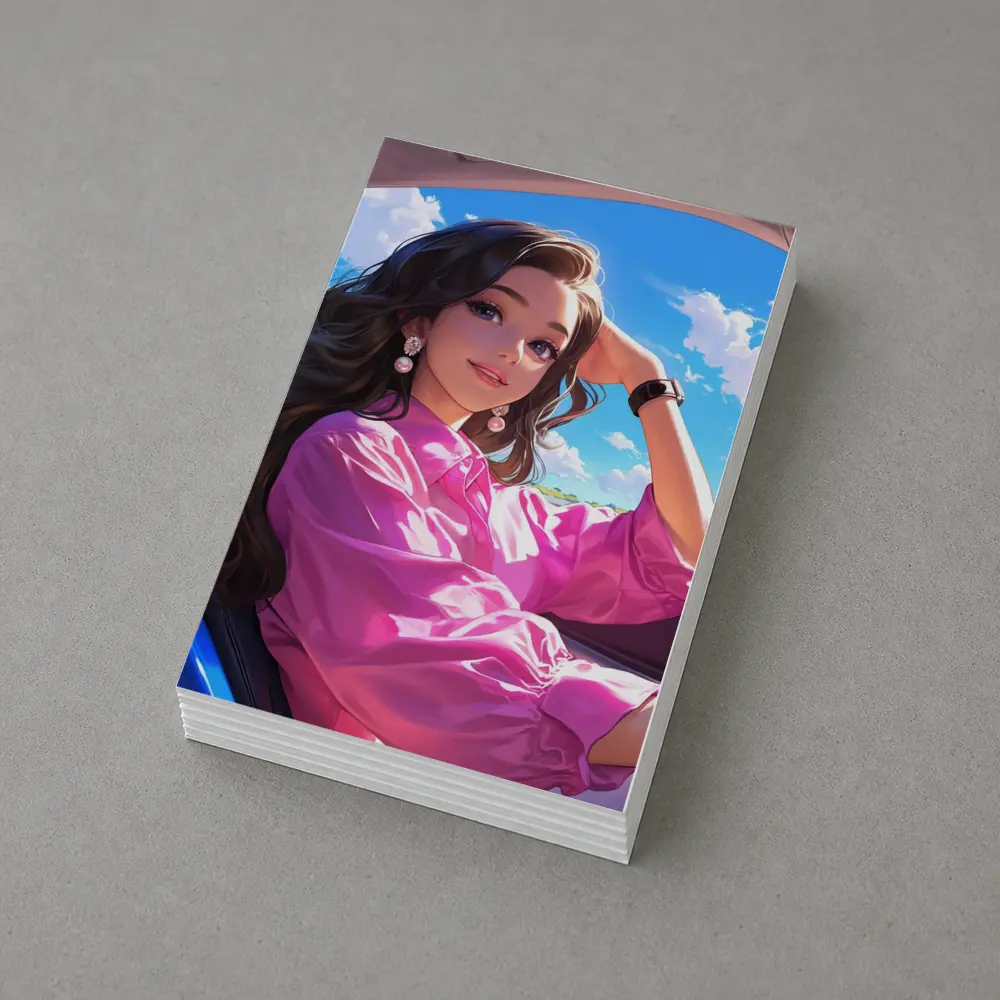 Anime Girl Pink Shirt Blue Sky – Postcards