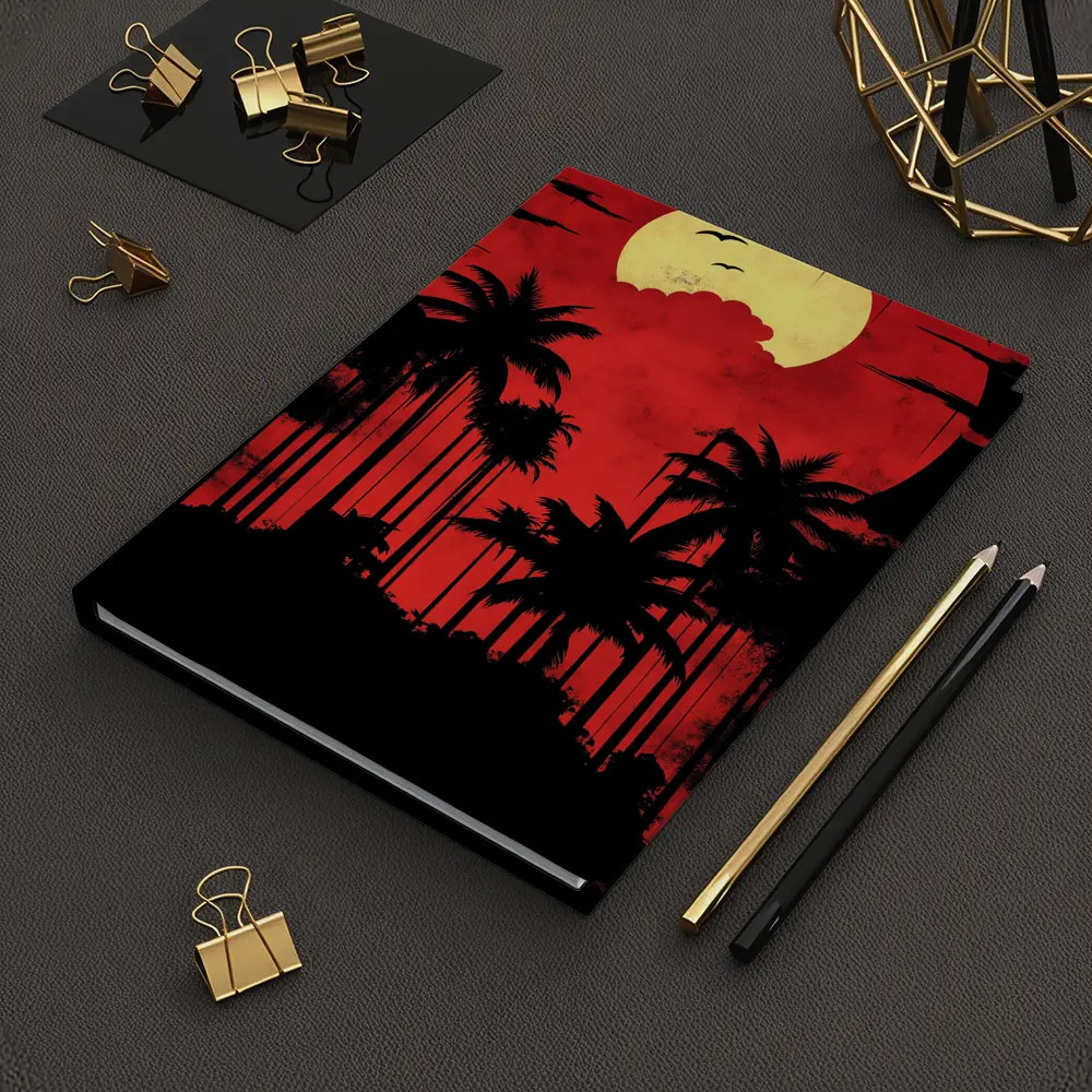 Red Moon Palm Tree Silhouette Night Sky – Notebooks