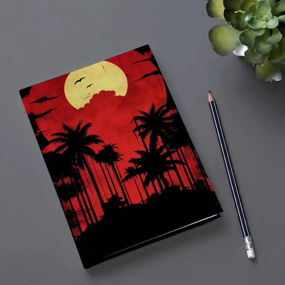Red Moon Palm Tree Silhouette Night Sky – Notebooks