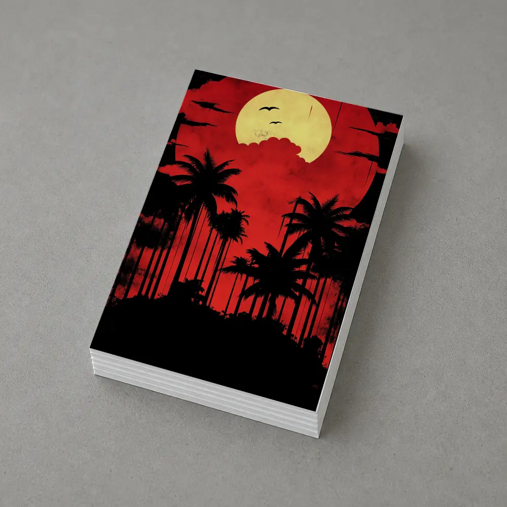 Red Moon Palm Tree Silhouette Night Sky – Postcards