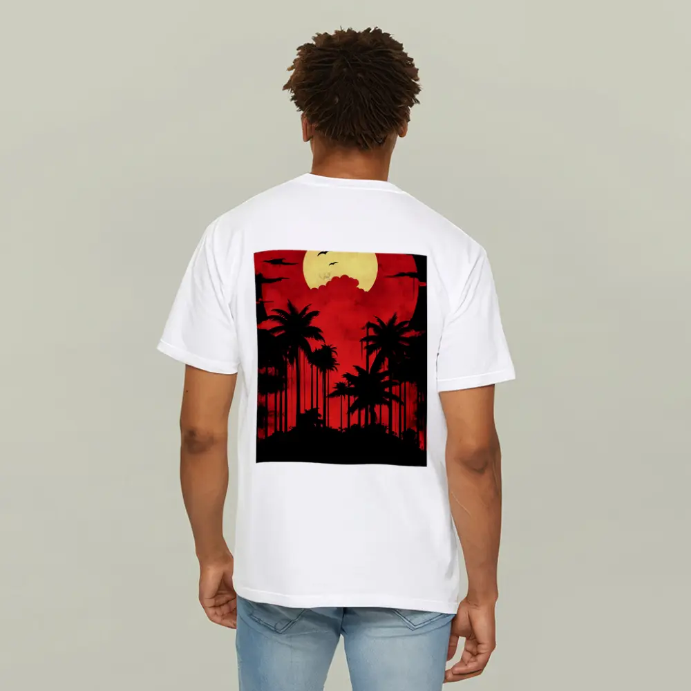 Red Moon Palm Tree Silhouette Night Sky – T-Shirts