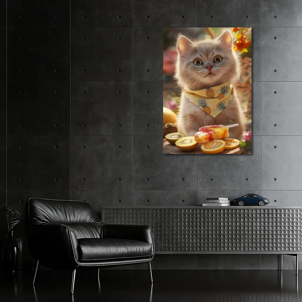 British Shorthair Cat With Summer Fruits – Wall Art