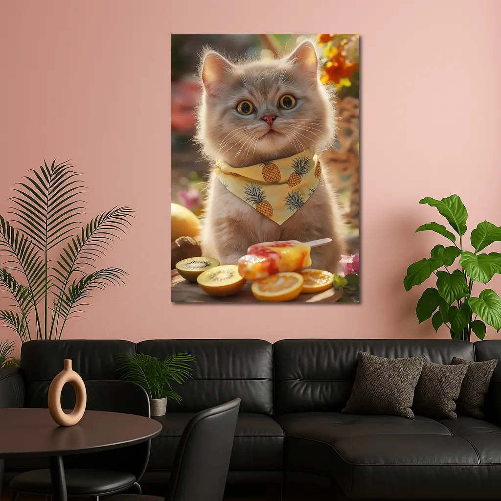 British Shorthair Cat With Summer Fruits – Wall Art