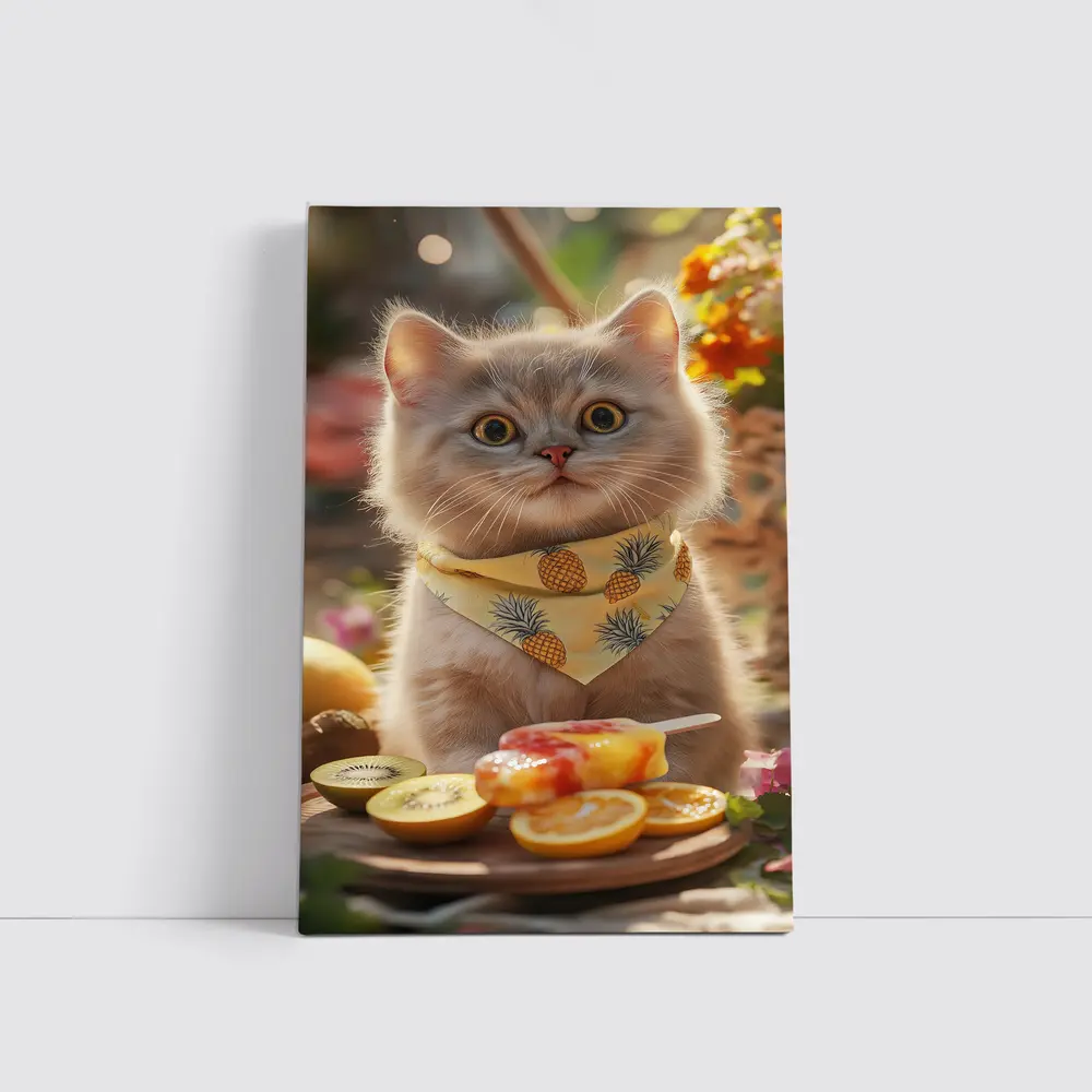 British Shorthair Cat With Summer Fruits – Wall Art