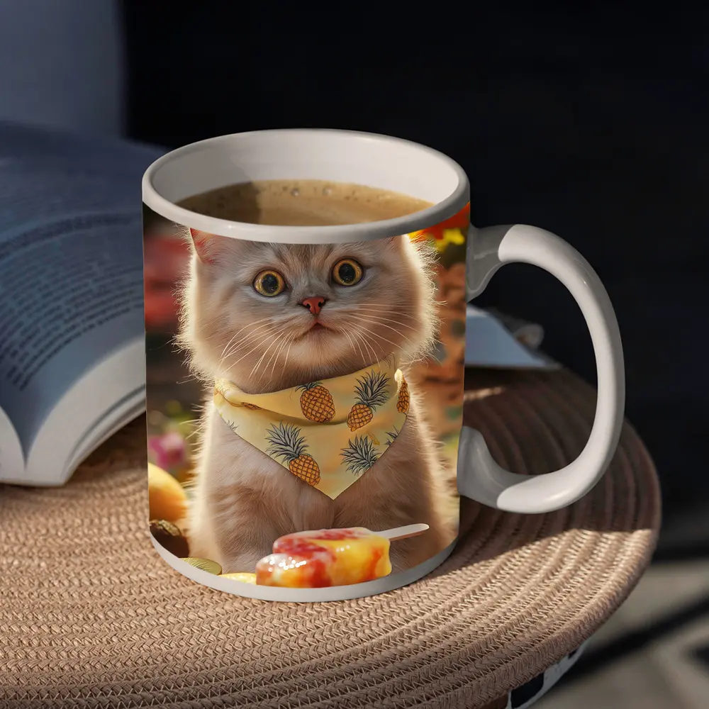 British Shorthair Cat With Summer Fruits – Mugs