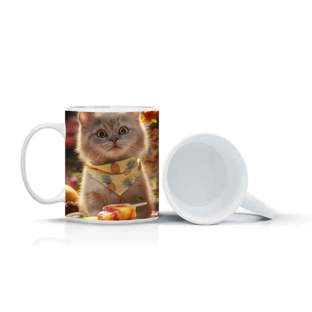 British Shorthair Cat With Summer Fruits – Mugs