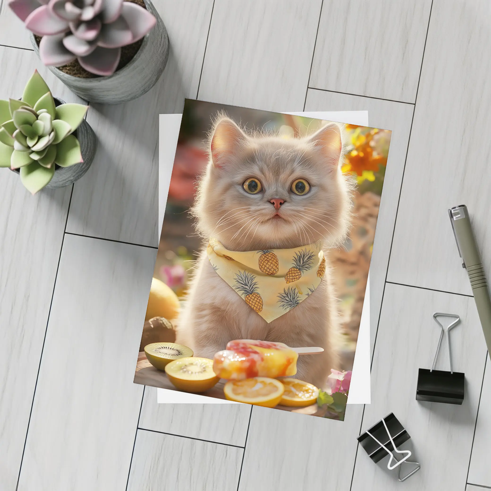British Shorthair Cat With Summer Fruits – Postcards