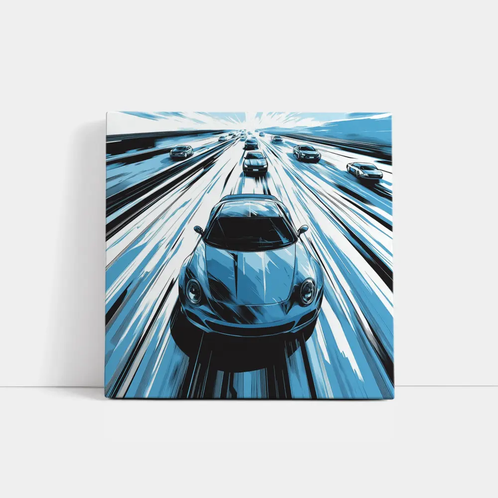 Porsche 911 Speed Highway Comic Art Style – Wall Art