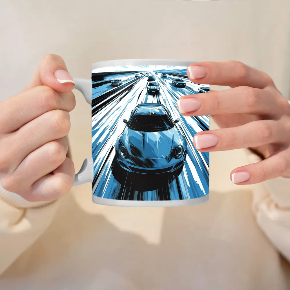 Porsche 911 Speed Highway Comic Art Style – Mugs