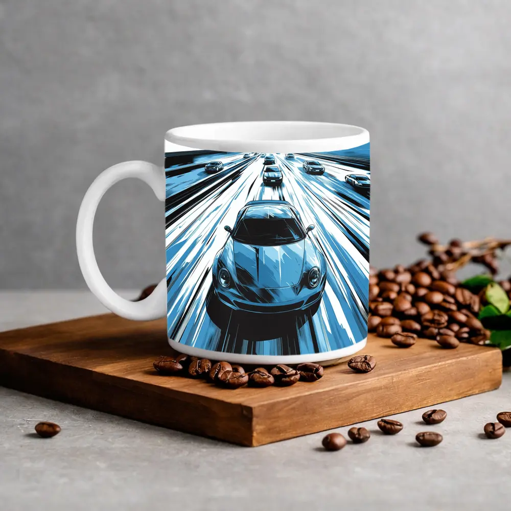 Porsche 911 Speed Highway Comic Art Style – Mugs