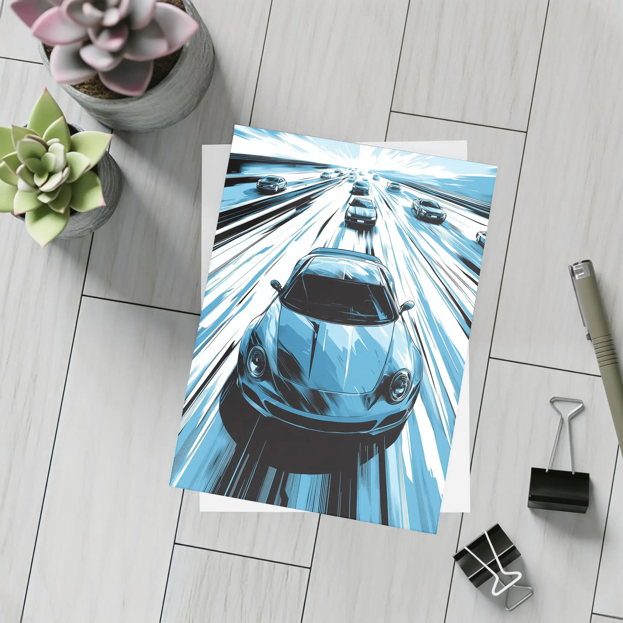 Porsche 911 Speed Highway Comic Art Style – Postcards