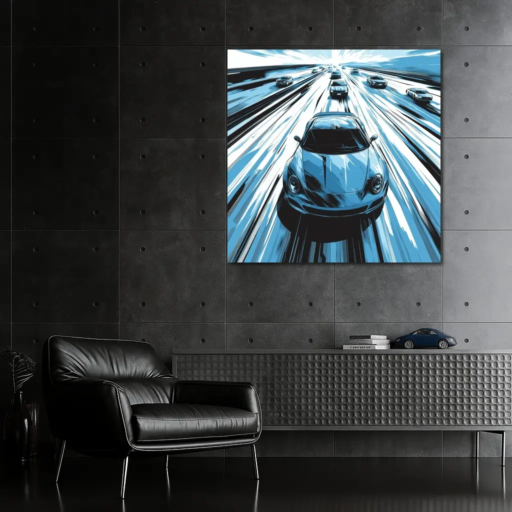 Porsche 911 Speed Highway Comic Art Style – Wall Art