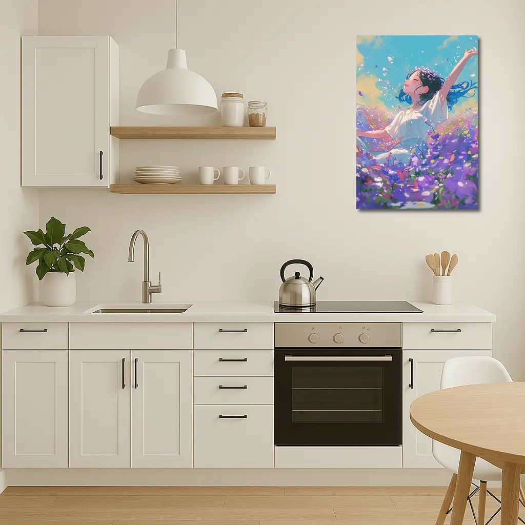 Anime Girl Dancing In Purple Flower Field – Wall Art