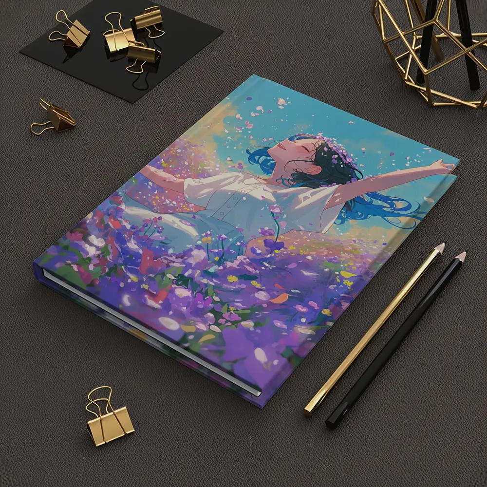 Anime Girl Dancing In Purple Flower Field – Notebooks